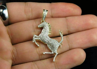 3.00Ct  Moissanite Ferrari Horse Charm Pendant 14K Yellow Gold Plated