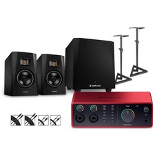 Focusrite Scarlett 4i4 Gen 4 w/Adam Audio T-Series Monitors/Sub/Stands/Cable T5V