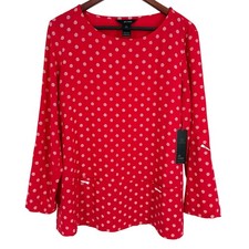 NUEVO NUEVO CON ETIQUETAS Ali Miles Rojo Grande Usable Arte Navidad San Valentín Blusa Camisa Top
