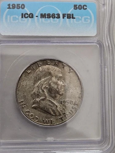 1950 franklin half dollar fbl MS63
