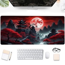 Desk Pad, Full Red Moon and Cherry Blossoms Large Gaming Mouse Pad,Desk Mat f...