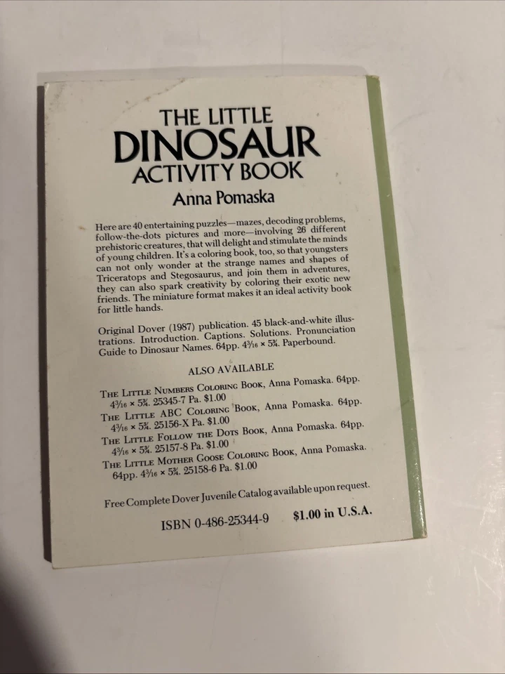 The Little Dinosaurs Activity Book Dover Books Anna Pomaska 1987 colored pages - Image 3 of 3
