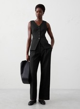 Banana Republic Double Weave Pleated Relaxed Straight Pants Size 12 Black 120