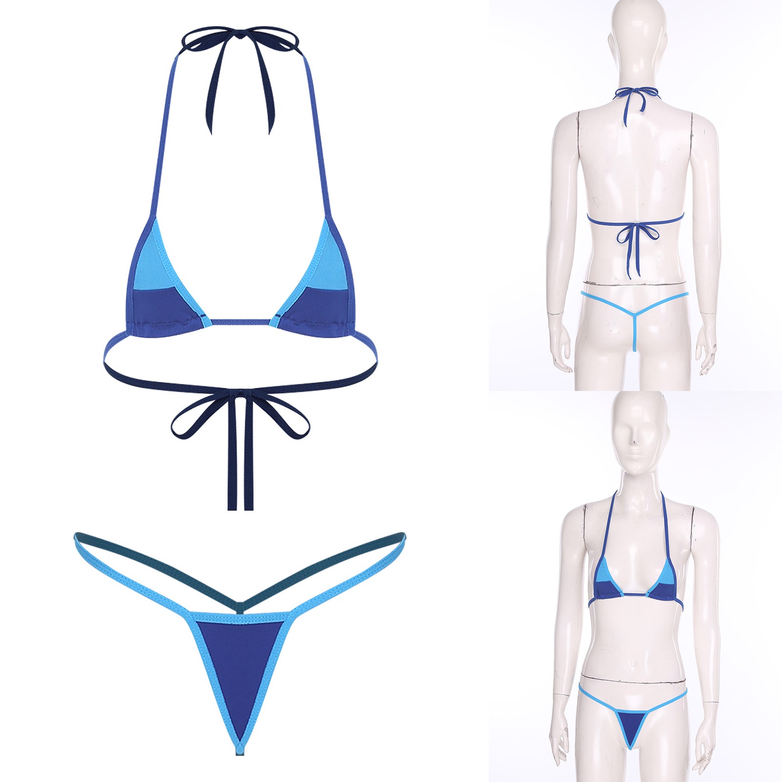 Womens Micro Bikini Set Lace-up Halter Neck Bra With Thongs 2 Piece Swimwear
