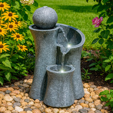 Image of Garden Fountain Water Feature LED Lights Indoor Outdoor Polyresin Statues Decor