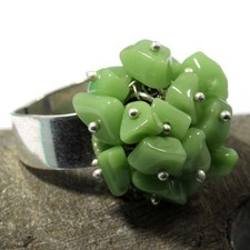 925 Silver Plated Cluster Green Chalcedony Beaded Ring Size US 9 MJ