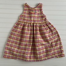 VTG OshKosh Dress Girls 4t 5t Plaid Fruit Seersucker Pinafore Jumper 1990s