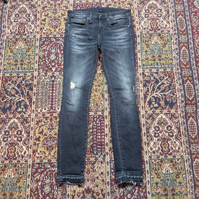 R13 Alison Skinny Jeans Black Distressed Made in Italy Size 25 raw cuff faded