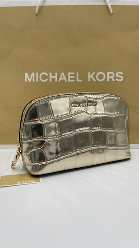 Michael Kors Empire Metallic Crocodile Embossed Leather Pouch Silver- NWT - Picture 1 of 19