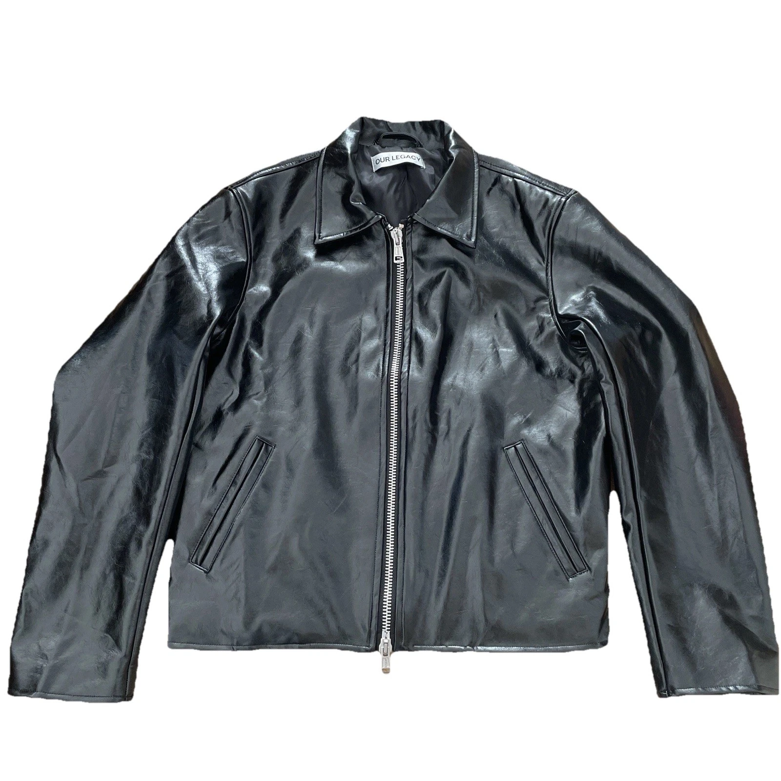 Our Legacy Style Boxy Dyed Leather Jacket Sleek Black Size 48 High Quality Vibe
