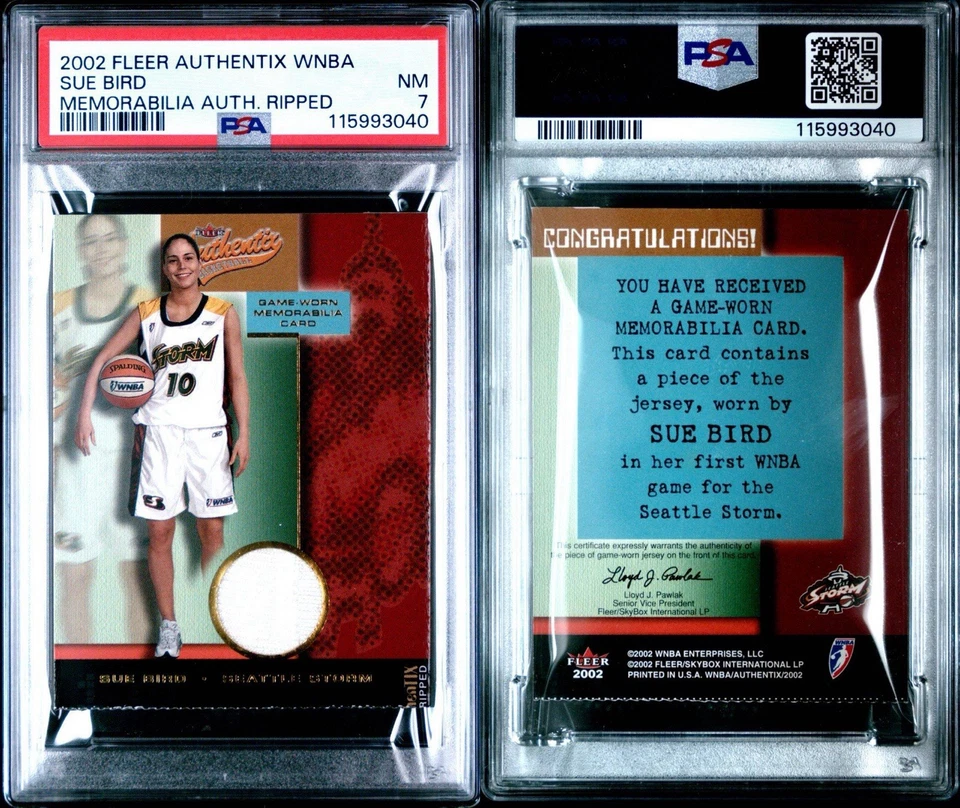 2002 Fleer Authentix Sue Bird Ripped  ROOKIE  Game Worn Memorabilia PSA 7 NM - Image 3 of 3