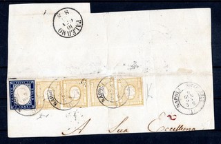 1863 9 JANUARY MIXED POSTAGE KINGDOM SARDINIA C.20 FOUR VALUES OF C.2
