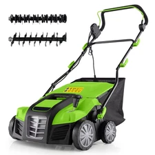 16-Inch Electric Dethatcher & Scarifier 15A 2-In-1 Lawn Dethatcher