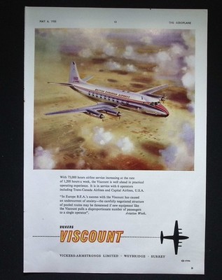Original 1955 Reklame Vickers Viscount British European Airways Flugzeug