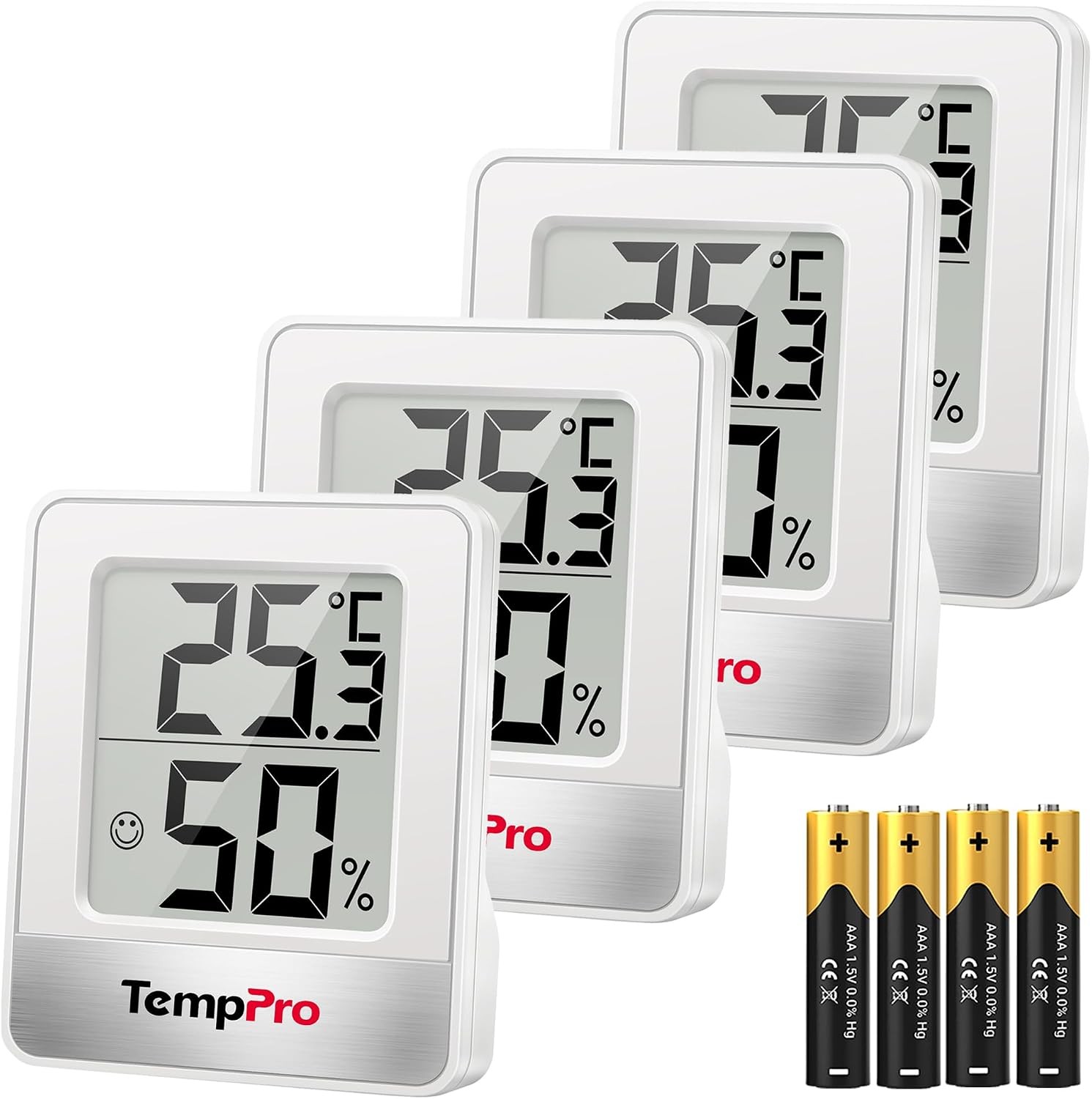 ThermoPro TP49 Digital Room Thermometer Indoor Hygrometer 4 Pack White Mini