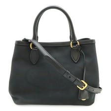 Prada Logo Jacquard Canvas Leather 2Way Tote Women Black One Size