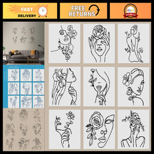9PCS 11.8" Modern Minimalist Abstract Women Stencils - Floral Face Patterns, Reu