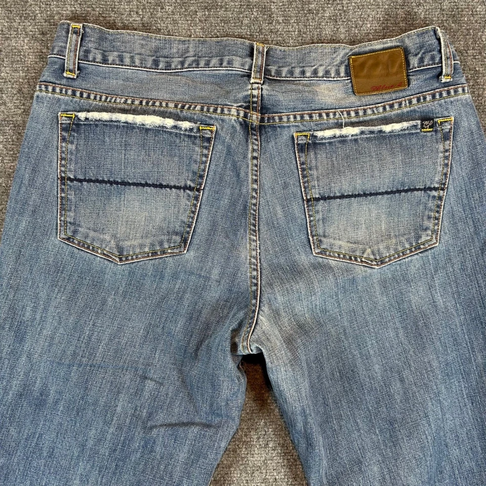 Pantalones de mezclilla azules 2 para mujer talla 36 botones mosca lavado claro corte boot hecho en California EE. UU. Foto 3 de 4