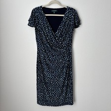Lauren Ralph Lauren Dress Women's 8 Blue Floral Faux Wrap Short Sleeve Sheath