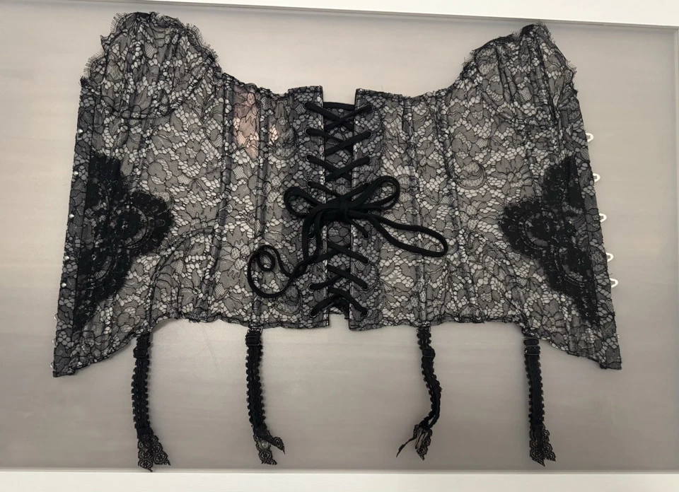 Agent Provocateur Lace Corset, Medium AB, Black Gray, Semi-Sheer, cinching  - Image 4 of 4