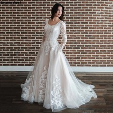 Wedding Dresses Elegant Bridal Dress Applique Long Sleeve Luxury Bride Gowns