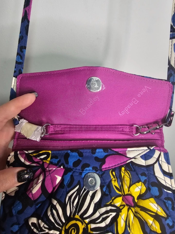 Cartera sin asas Vera Bradley africana violeta triple pliegue con correa bandolera cartera Foto 3 de 4