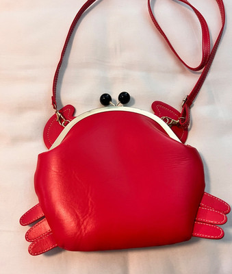 Red Crab Purse Clutch Crossbody Bag Removable Strap Buckle Closure PU Leather