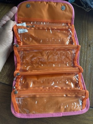 baggallini Pink/Orange Folding jewelry cosmetic  Organizer Pouch, Zipper Pockets