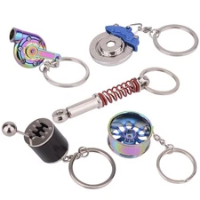 5Pcs Car Parts Model Key Chains Colorful Turbo Keychain Black Manual Gearbox Key