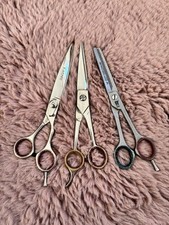 Dog Grooming Scissors 3 Sets Curves Thinners Straight Geib Roseline Right Handed