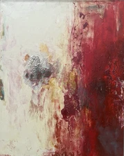 abstract painting orig sign 100x80 mixed media red acrylic shellac stretched