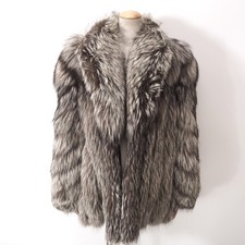 SAGA FOX GOLD Vintage Real Silver Fox Fur Coat Jacket Women Soft M-L
