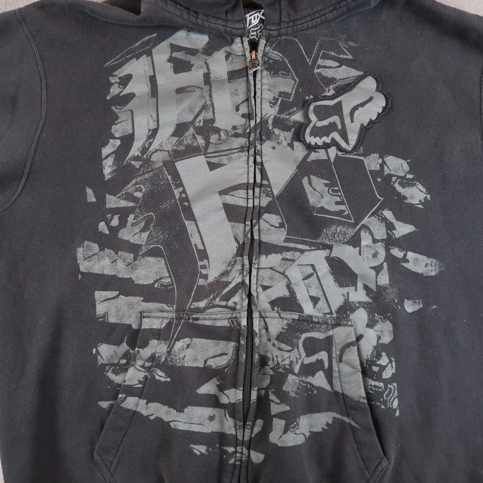 Винтажная толстовка с капюшоном Y2K Fox Racing на молнии размер XL черная гранж толстовка куртка - Изображение 4 из 4