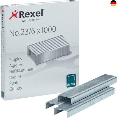 Rexel 2101211 Heftklammern Typ 23/6 aus Stahl, Qualitätsheftklammern, 1000 Stück