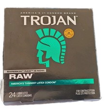 24 Trojan Bareskin RAW Thinnest Sensitive Lubricated Latex Condoms New In Box