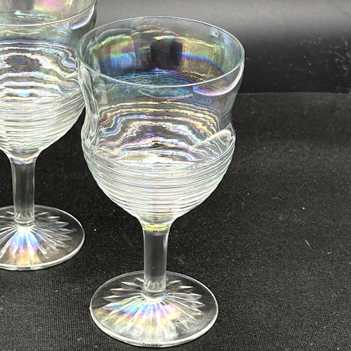 4 Vtg Iridescent Anchor Hocking Water Wine Cristal Ring Glasses Mother of Pearl - Picture 5 of 15