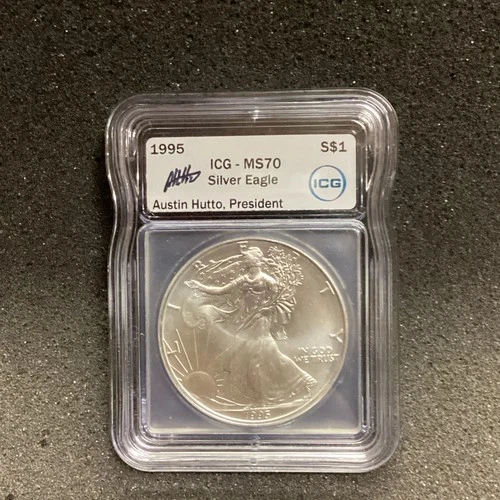 1995 American Silver Eagle MS70 ICG Signed By Austin Hutto