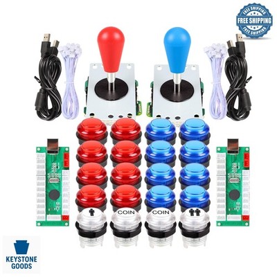 LED Arcade Joystick & Button Kit for 2-Player MAME & PC Games