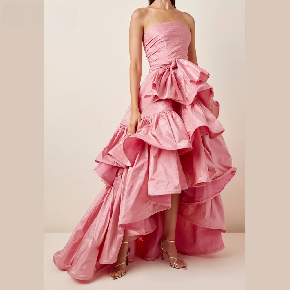High Low Satin Evening Dress Tiered Layers Party Dresses Formal Occasion Dress
