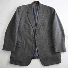 Vtg Hickey Freeman 46S USA Made Gray Herringbone Tweed Wool Blazer Sport Coat