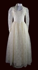Vtg 70s GUNNE SAX Renaissance Bridal USA M 10 11 Cream Lace Gown Dress High Neck