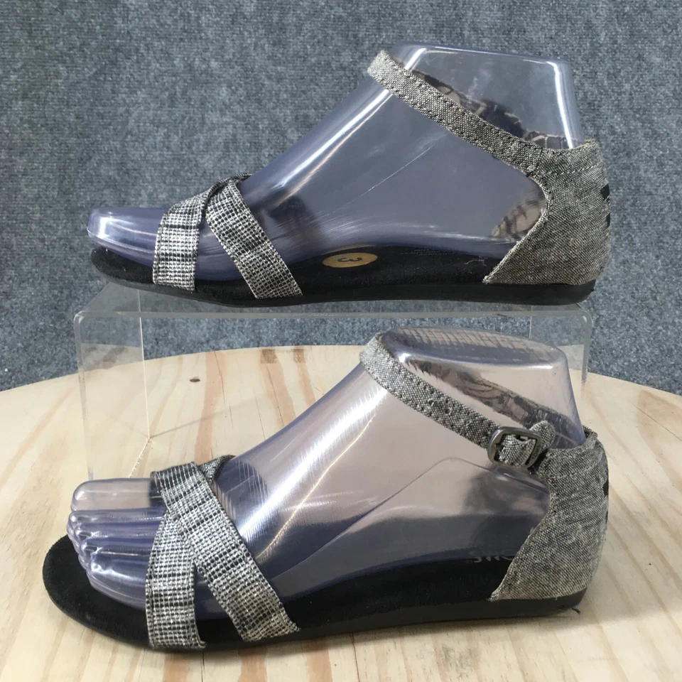 Sandalias Toms Juveniles 3 Correa Rayas Tobillo Tirantes Hebilla Plana Gris Tela Informal Foto 2 de 4