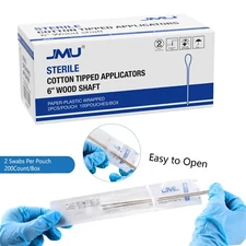 JMU 6" Sterile Cotton Tip Applicator, Up to 10000 Wood Swab Stick Medical Makeup