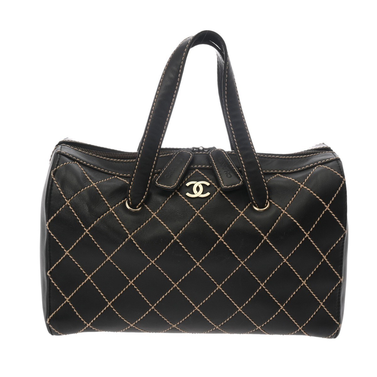 CHANEL Black Wild Stitch Boston Bag with Edgy Quilted Design