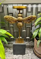 16" METAL BEE PILLAR CANDLE HOLDER! Super Cute NEW Antique Gold & Black SD0046