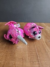 Lot of 2 TY Beanie Boos Teeny Tys Pink Sequin Plush 4" NELLY Narwhal Yappy Dog