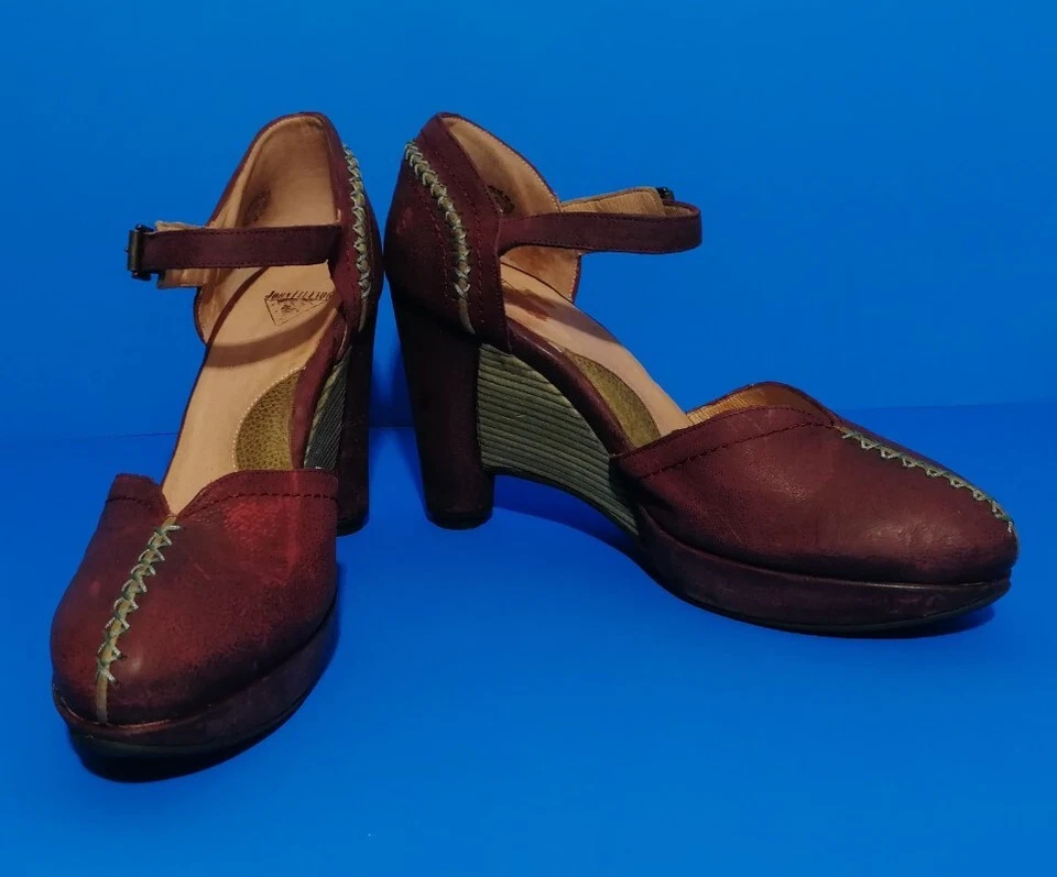 JOHN FLUEVOG ESCRIBE SIMONE CUÑA PLATAFORMA TACONES BORGOÑA TALLA 10 Foto 3 de 4