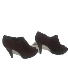 BCBG Womens Suede Ankle Bootie Open Toe High Heel Dark Brown Shoes Size 9M