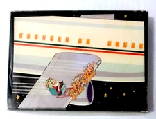 LPG Greetings Santa & Reindeer Riding Airplane 18 Christmas Cards VTG Open Box
