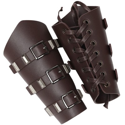 Medieval Leather Arm Gauntlet Wristband Buckle Bracers Unisex Adults - Mediev...